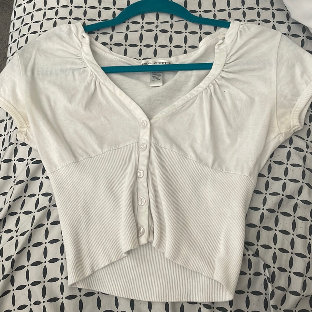white medium sized cropped button down
